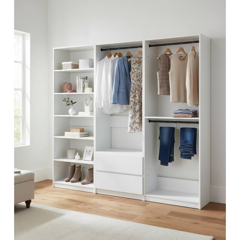Prosper White Freestanding Walk in Wood Closet System - 94.2"W x 15.7"D x 83" H