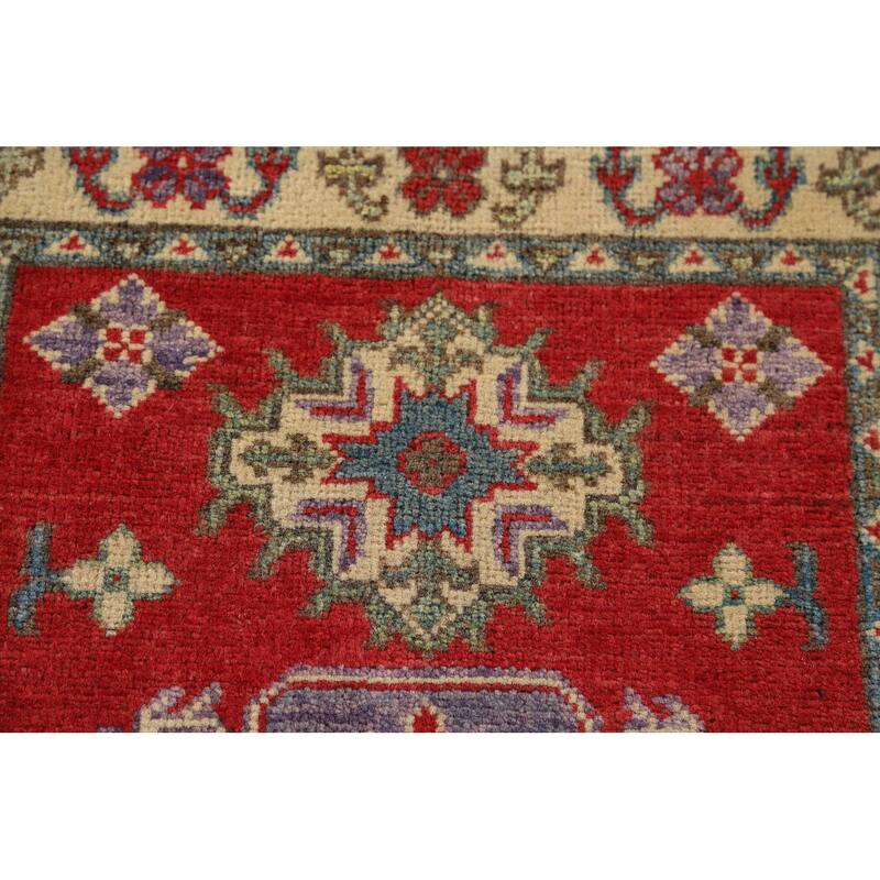 Hand Knotted Oriental 100% Wool Carpet Traditional Geometric Red Kazak Area Rug - 3' 1'' X 2' 1''