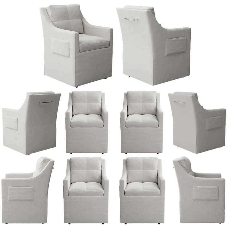 Arm Dining Chairs with Side Pocket and Casters for Dining Room Living Room Office Appartment - Set of 10