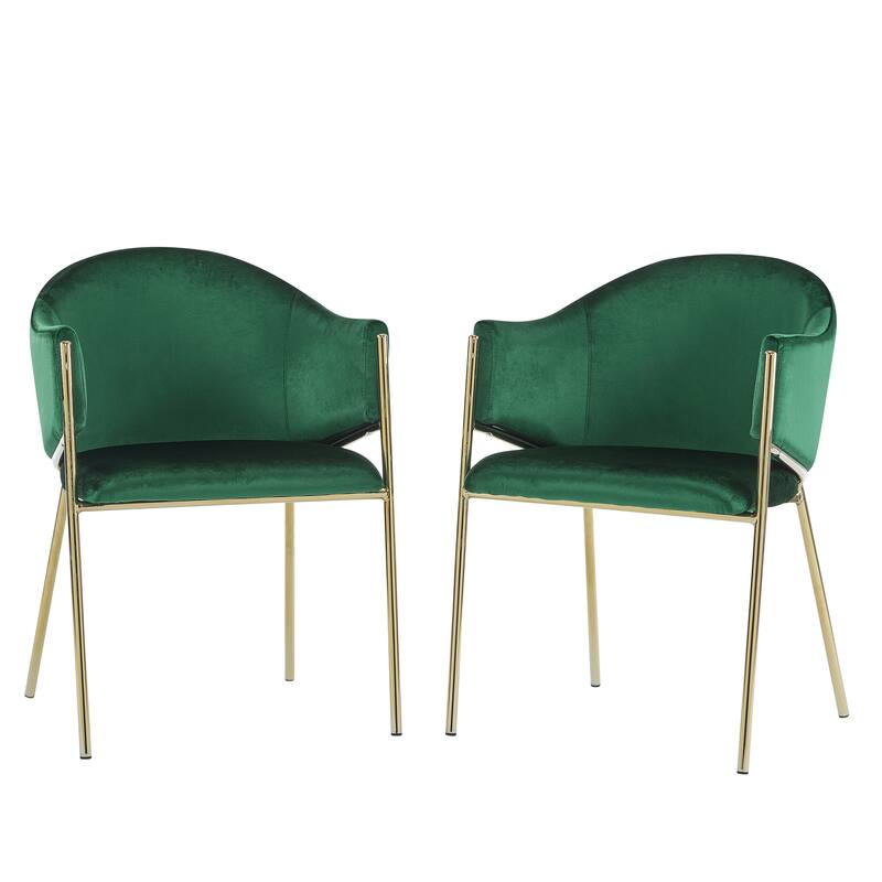 Set of 2 Velvet Upholstered Dining Chair Vanity Chair Dressing Chair Emerald Coffee Chair with Iron Frame