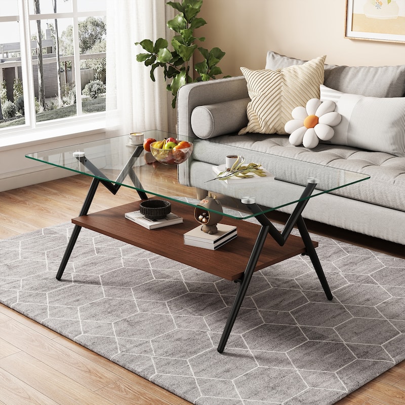 Coffee Table and End tables Set of 3, Tempered Glass Table with MDF layer, Modern Tables for Living Room , Transparent Glass