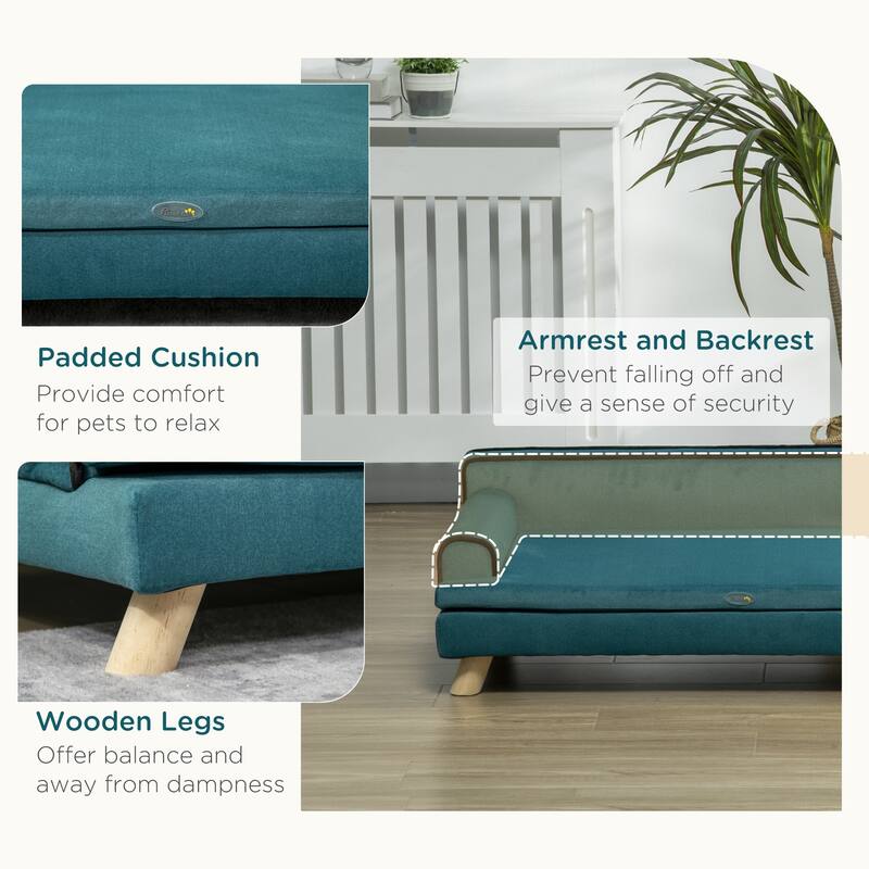 PawHut Soft Foam Large Dog Couch for a Fancy Dog Bed, Spongy Dog Sofa Bed, Washable Cover, Elevated Dog Bed, Teal