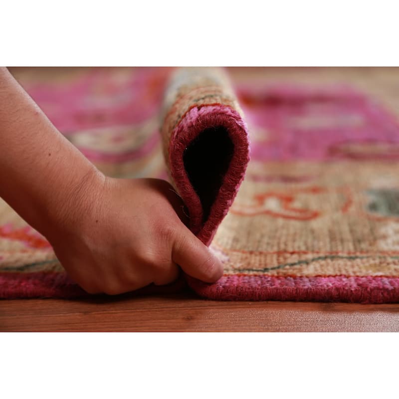 Hand Knotted Oriental 100% Wool Carpet Transitional All-Over Pink Oushak Area Rug - 9' 9'' X 8' 0''