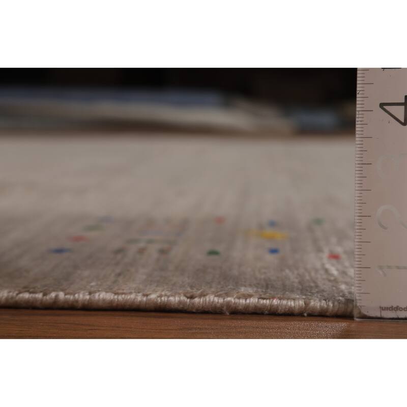 Light Brown Gabbeh Oriental Area Rug Hand-Knotted Silk Carpet - 8'11" x 11'10"