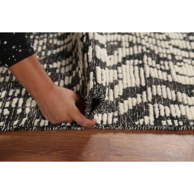 Black & White Moroccan Abstract Rug Hand-Knotted Wool Carpet - 3'0"x 4'11"