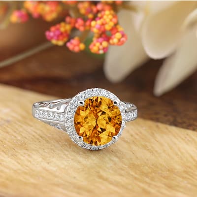 Auriya 2 5/8ct Fancy Round Citrine and Halo Diamond Engagement Ring 1/5ctw 14k Gold