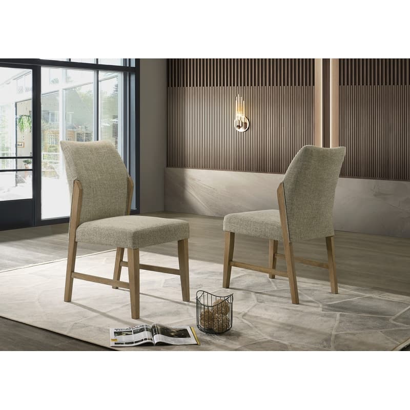 Eden Set of 2 Beige Linen Dining Chair with Rustic Oak Finish Legs