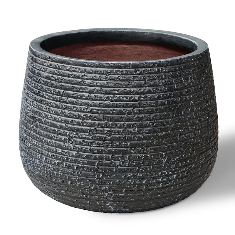 Round Concrete Planter Flower Pot with Draiange Hole - 18 x 13.5 in - Charcoal Black(Enhanced Interior)
