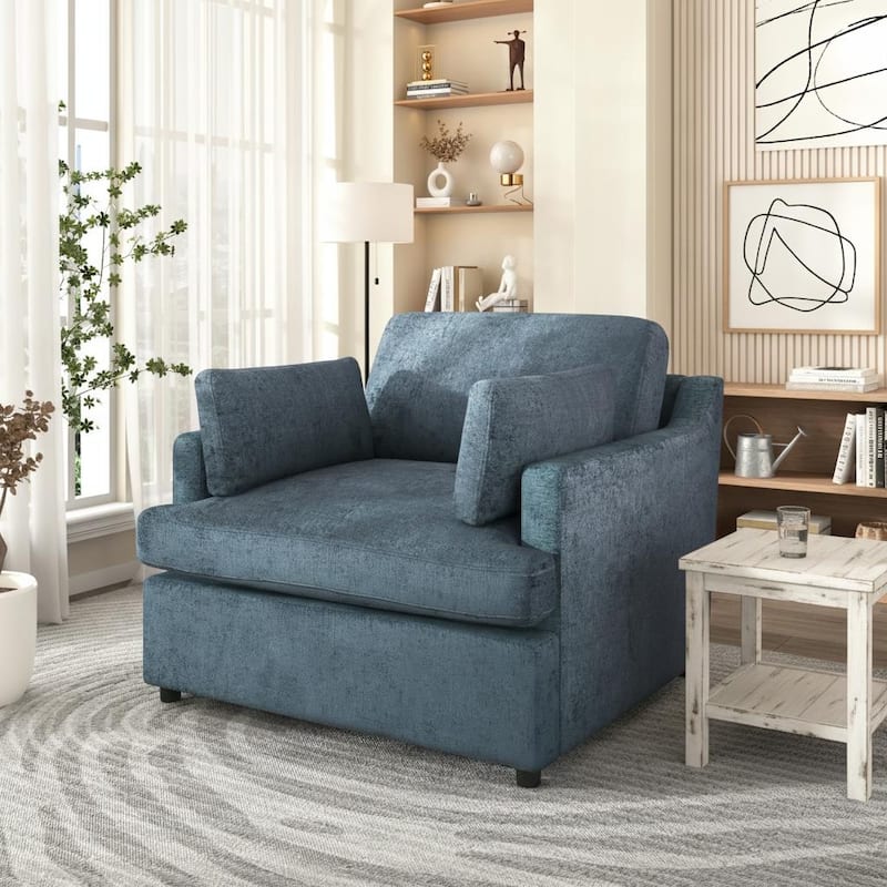 Oversized T-Cushion Accent Chair with Floating Armrest Pillows by Harper&Bright Designs - Blue