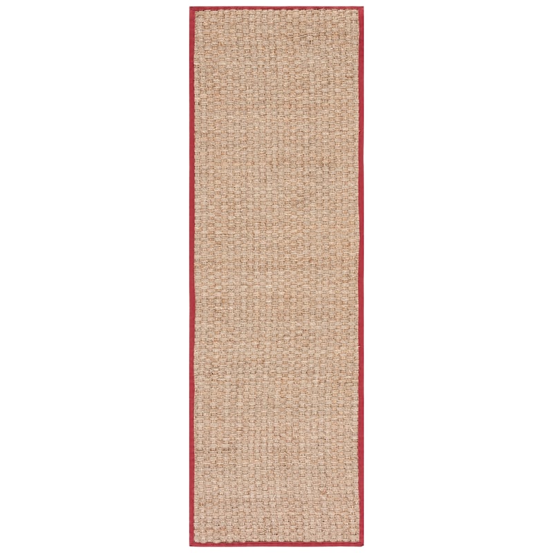 SAFAVIEH Natural Fiber Zymryd Basketweave Seagrass Rug - 2'6" x 8' Runner - Natural/Burgundy Red