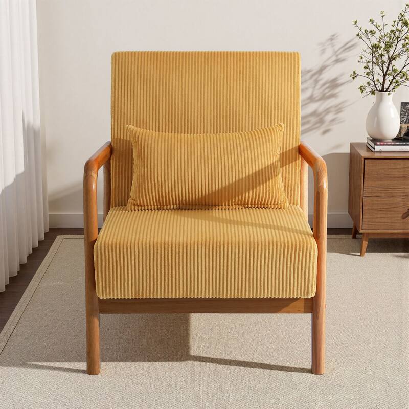 25" W Mid Century Upholstered Wood Accent Chair with Pillow