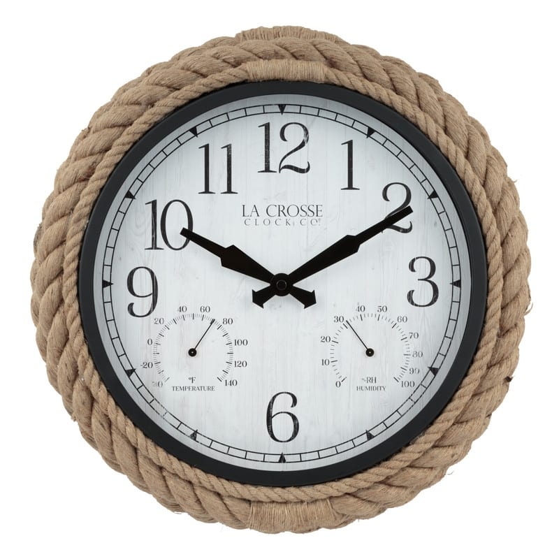 La Crosse Clock 14" Rowan In/Outdoor Rope Quartz Wall Clock