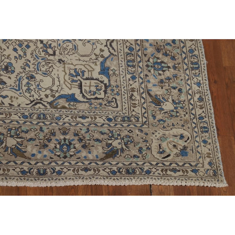 Ivory Tabriz Persian Area Rug Hand-Knotted Wool Carpet - 6'3"x 9'5"