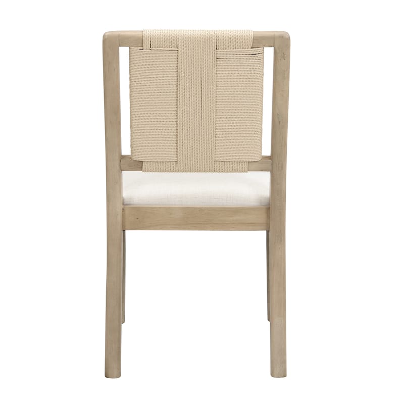 Christopher Knight Home - Modern Upholstered Dining Chairs with Woven Rope Backrest and Rubber Wood Frame (Set of 2)