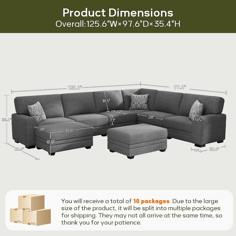 8 Piece Modular Corduroy Sectional With Ottoman