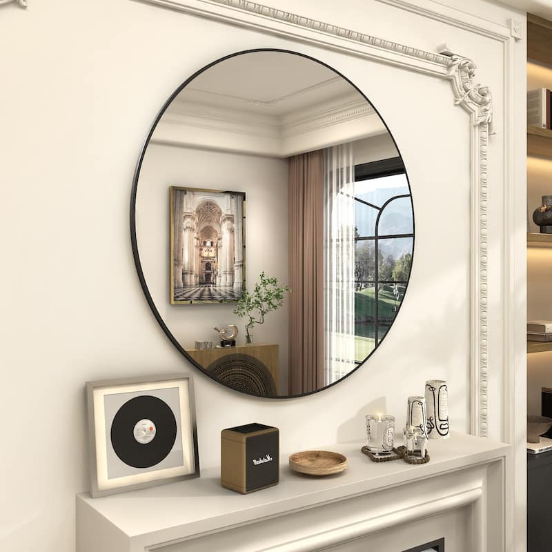 KIOTEE Full Length Round Aluminum Alloy Framed French Cleat Mounted Wall Decor Bathroom Vanity Mirror with 5-Year Warranty
