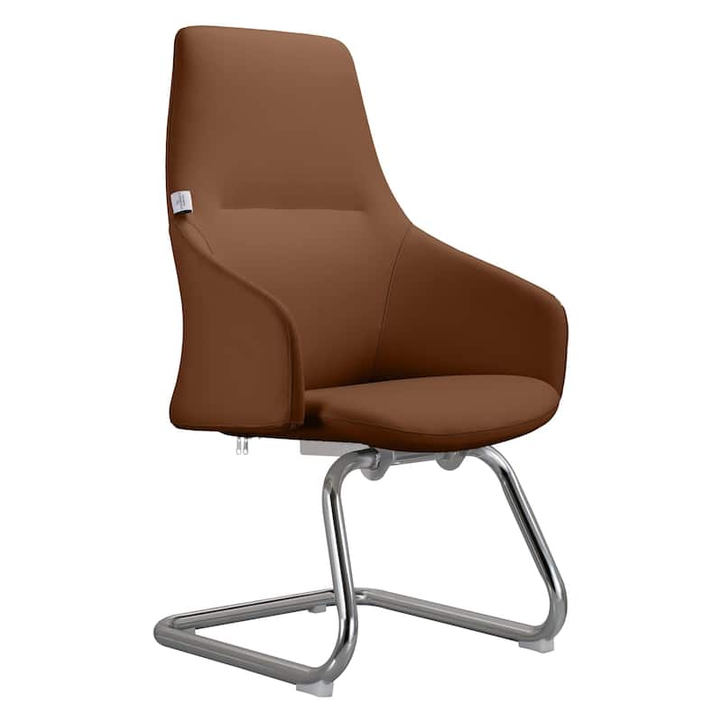 LeisureMod Celeste Leather Conference Office Chair with and Armrest - Dark Brown