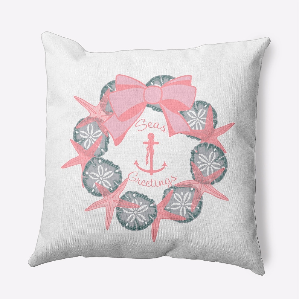 Seas and Greetings Wreath Beachy Christmas Accent Pillow