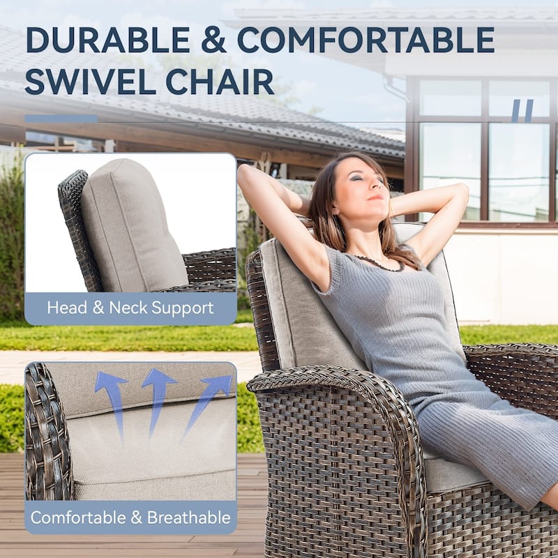 Gymojoy 5-Piece Outdoor Wicker Patio Furniture with 3 Seat Sofa & Swivel Chair, Coversation Set with Water Resistant Cushions