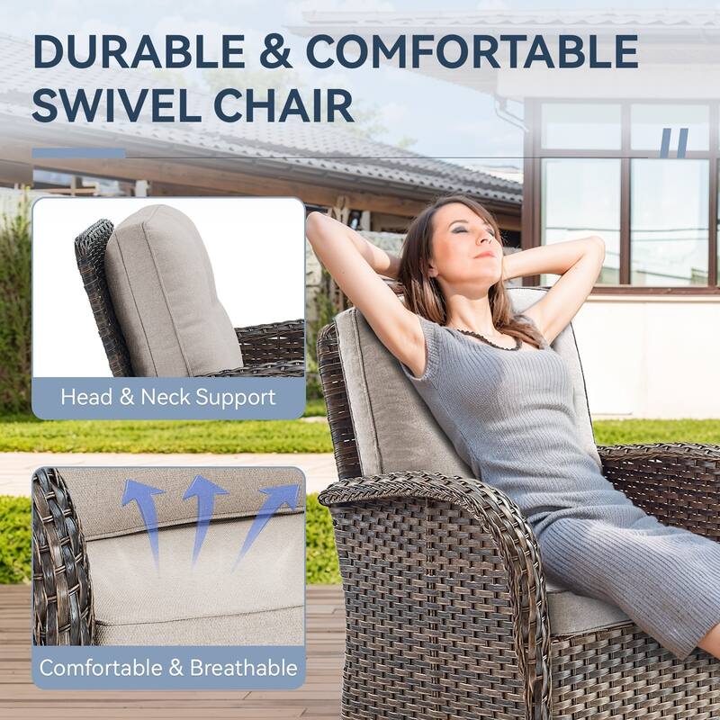 Gymojoy Patio Furniture Set Outdoor Wicker Swivel Glider Chairs Set