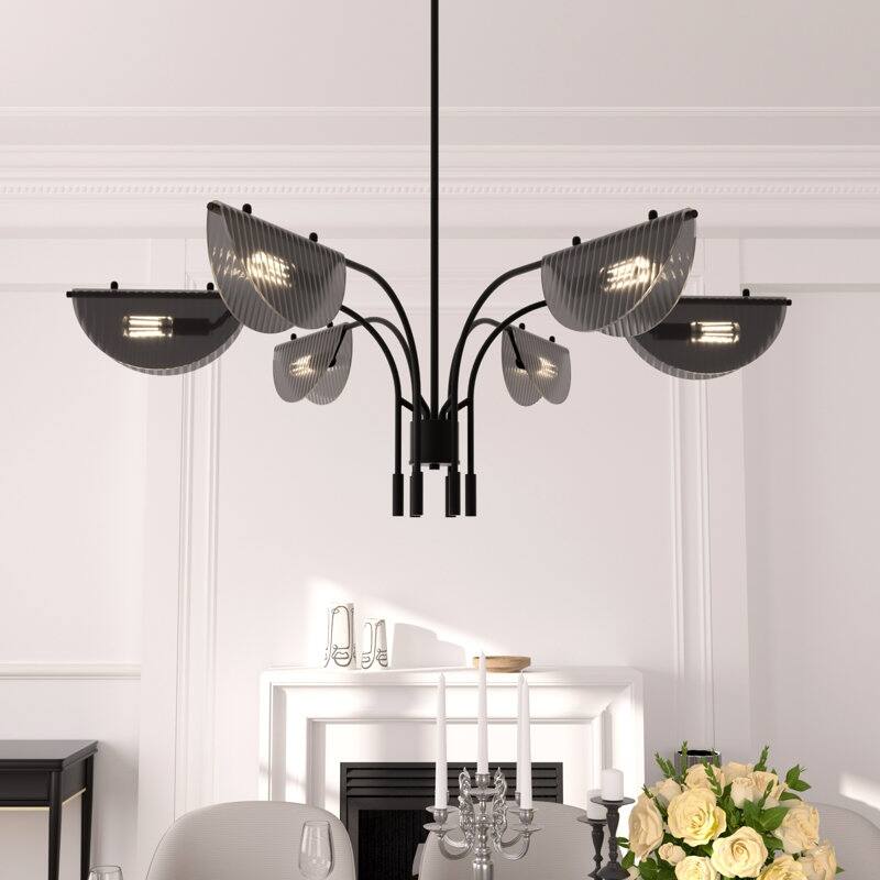 Acroma - 6 Light Black Steel & Glass Dimmable Linear Chandelier - Aged Zinc