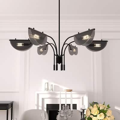 Acroma - 6 Light Black Steel & Glass Dimmable Linear Chandelier