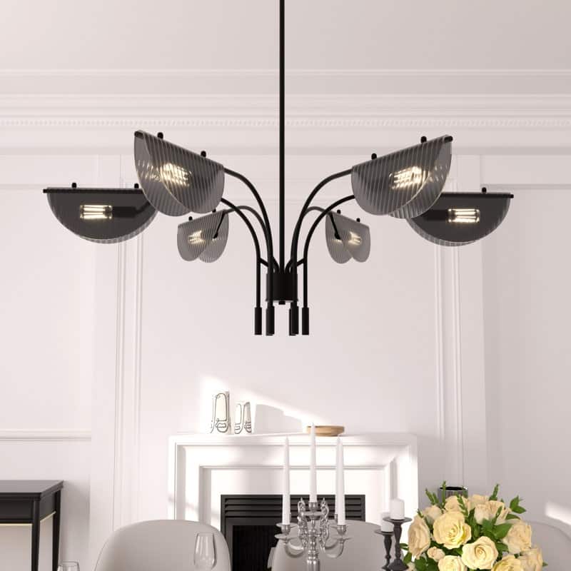 Acroma - 6 Light Black Steel & Glass Dimmable Linear Chandelier