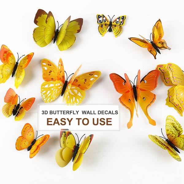 Shop 12pcs 3d Butterfly Wall Stickers For Room Decoration Yellow