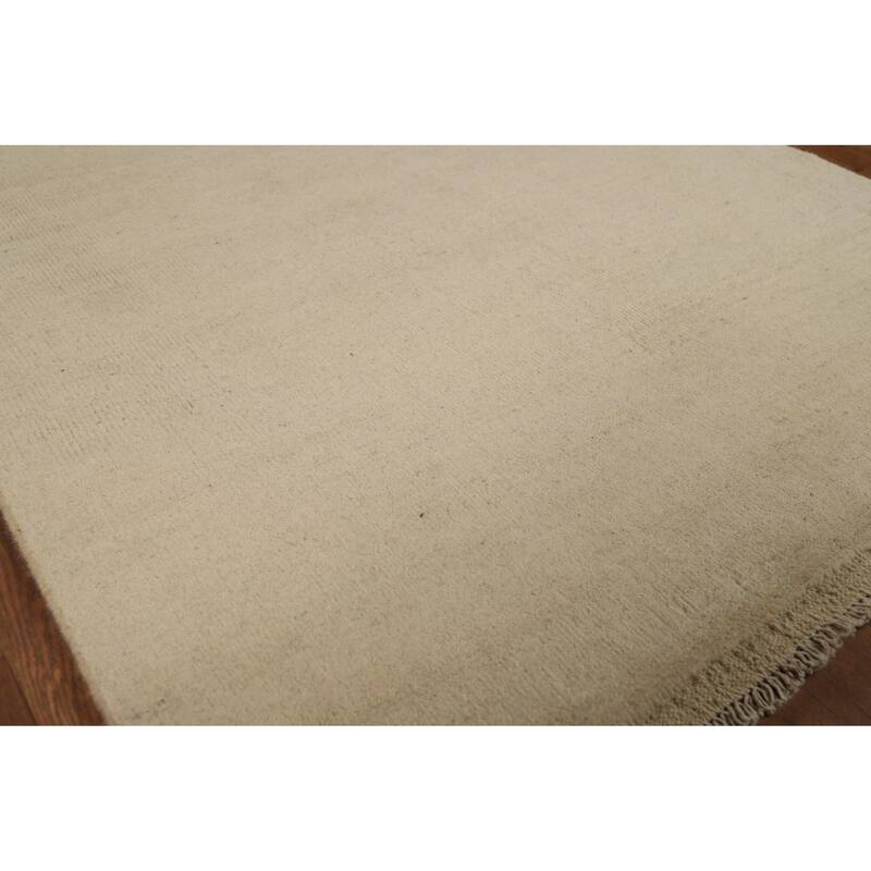 Solid Gabbeh Oriental Rug Hand-Knotted Wool Carpet - 3'7"x 7'3"