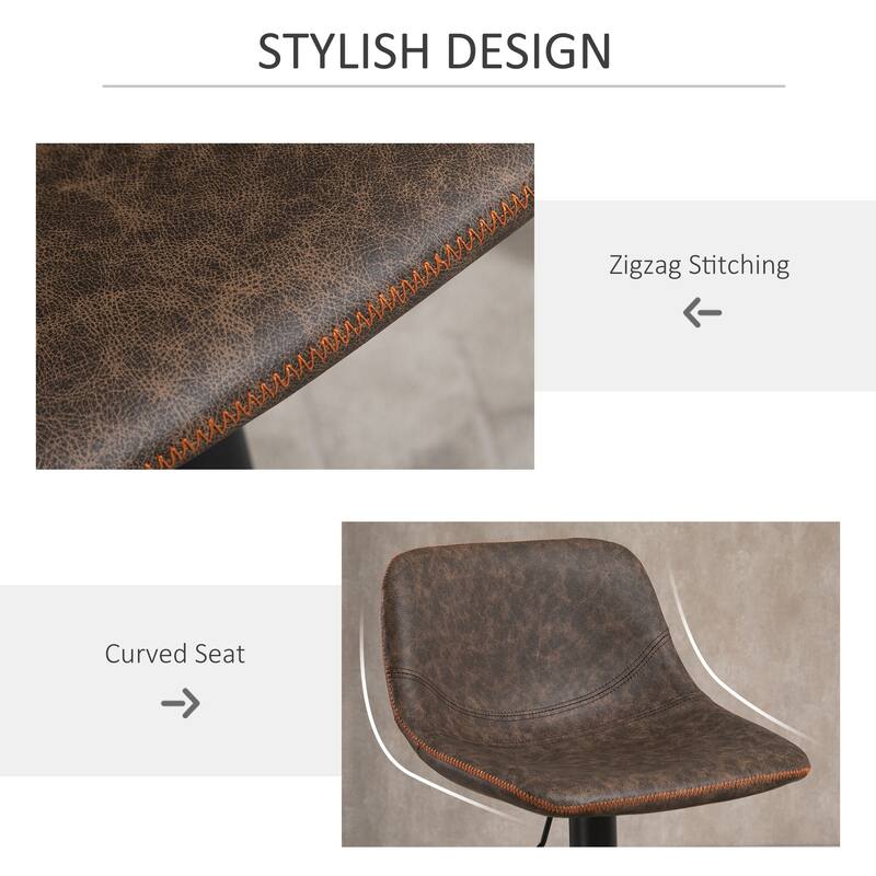 HOMCOM Swivel Bar Stools Set of 2 Bar Height Chairs Adjustable Height Barstool PU Leather Padded with Back - 17.25*17*41.75