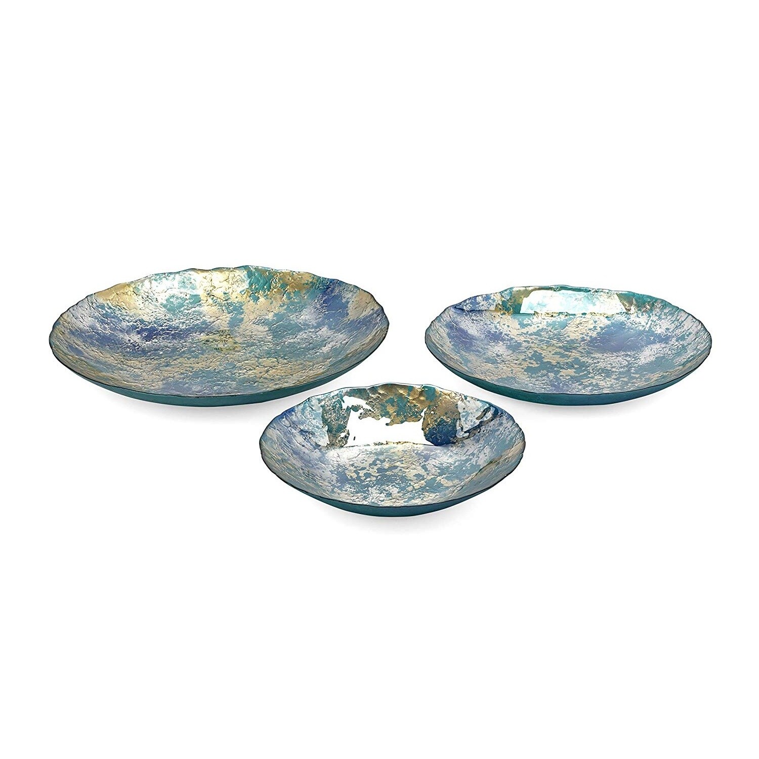 Shop Set Of 3 Blue And Brown Round Shape Athena Glass Chargers 19 75 On Sale Overstock 28677938