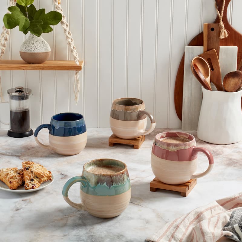 Tuscon 26-ounce Assorted Color Glaze Stoneware Mugs (Set of 4)