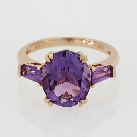 Oval and Taper-Cut Amethyst 3-Stone Ring in 14k Rose Gold by Miadora
