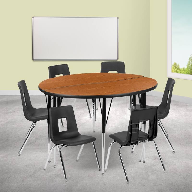 47.5" Circle Wave Flexible Activity Table Set with 16" Student Stack Chairs - Oak
