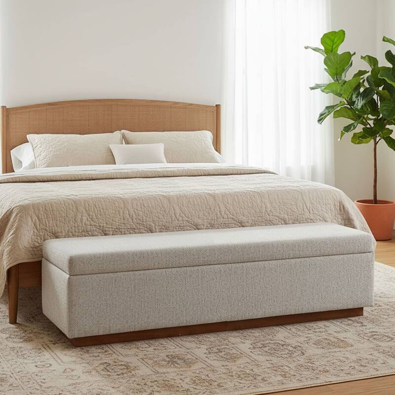 Modern 60" Chenille Weave Upholstered Storage Bench