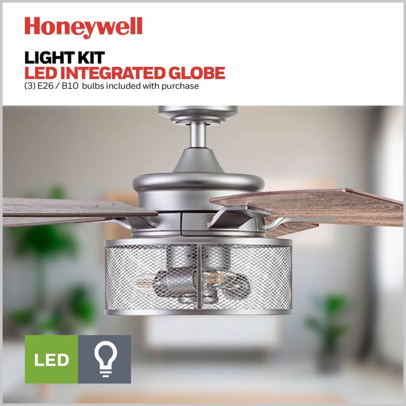 52" Honeywell Carnegie Pewter Industrial Farmhouse LED Ceiling Fan with Light and Remote Control