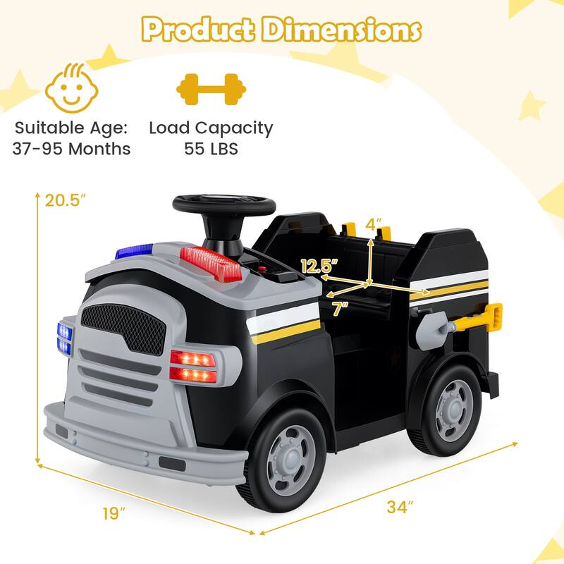 12V Kids Electric Ride On Car with Steering Wheel, Pedal, Music, Safety Belt and Toy Accessories - 19" × 34" × 20.5"