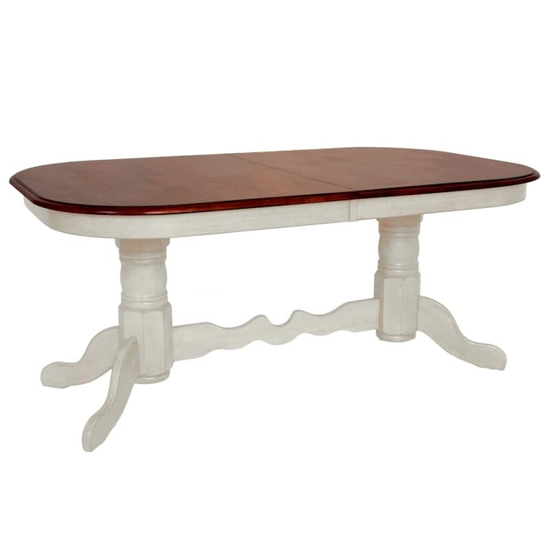 Oval Extendable Dining Table - 96" Double Pedestal Antique White & Brown - Seats 10 - 82