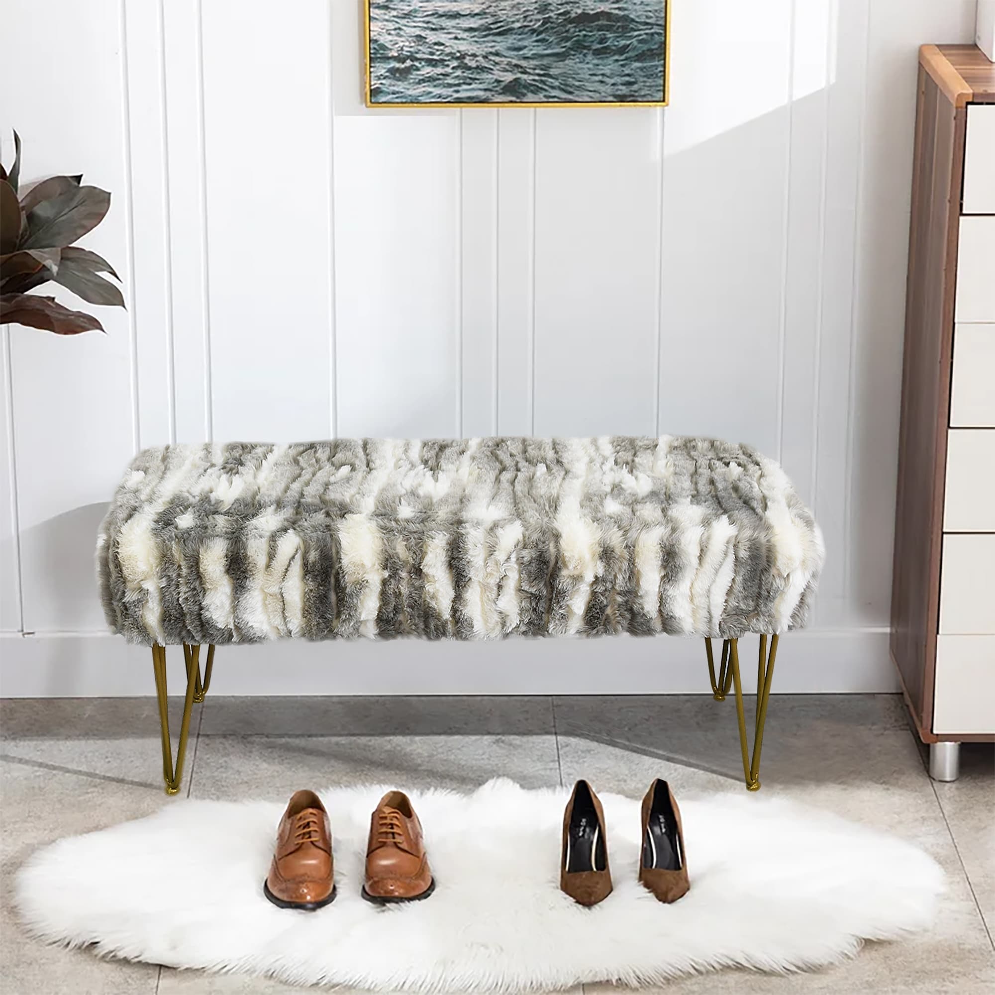 Fuzzy ottoman bench store