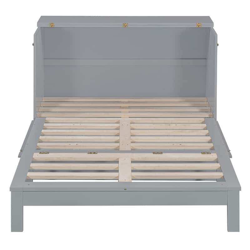 Full Size Murphy Bed Cabinet with Charging Station & A Large Drawer, Foldable Pull Out Wall Bed for Apartments, Bedrooms, Studio