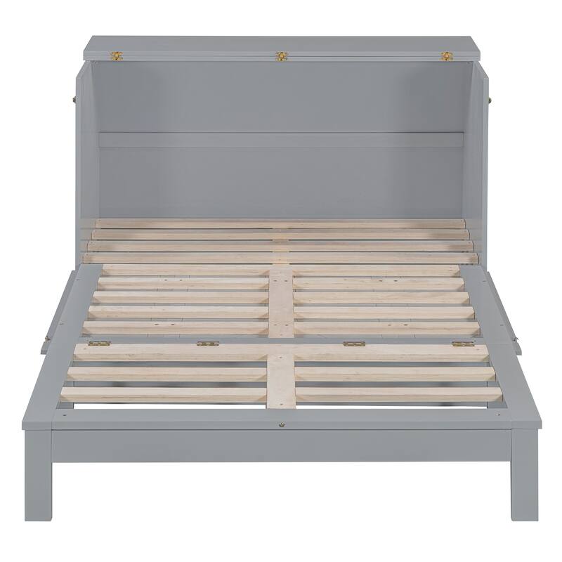 Space-Saving Full Size Murphy Bed with Large Drawers, USB Charging & Rattan Finish