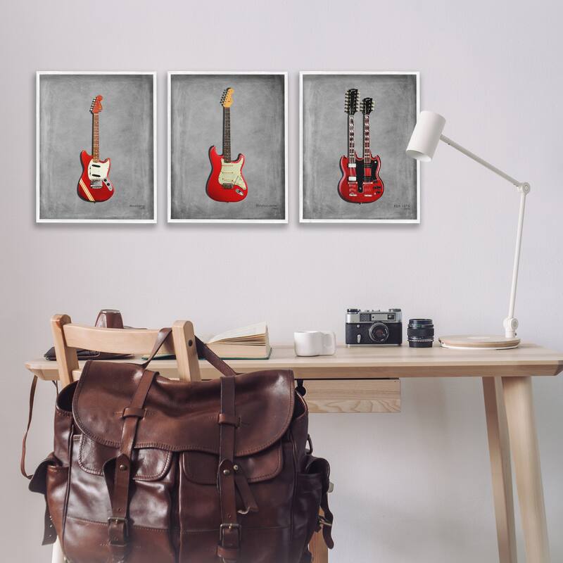 Stupell Red Guitars Collection Framed Giclee Art Design By Mark Rogan (Set of 3)