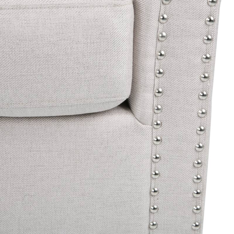 31.25" Upholstered Swivel Club Chair with Nailheads and Iron Legs for Living Room