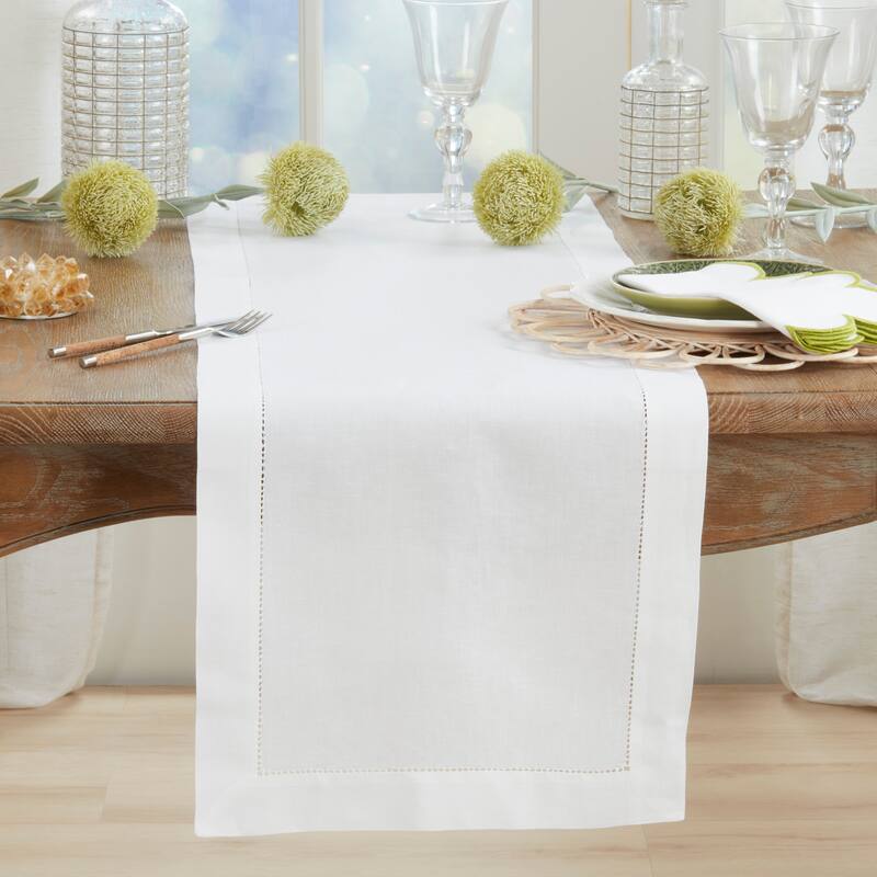 Linen Blend Table Runner - Classic Hemstitch Decorative Table Runner for Dining Tables