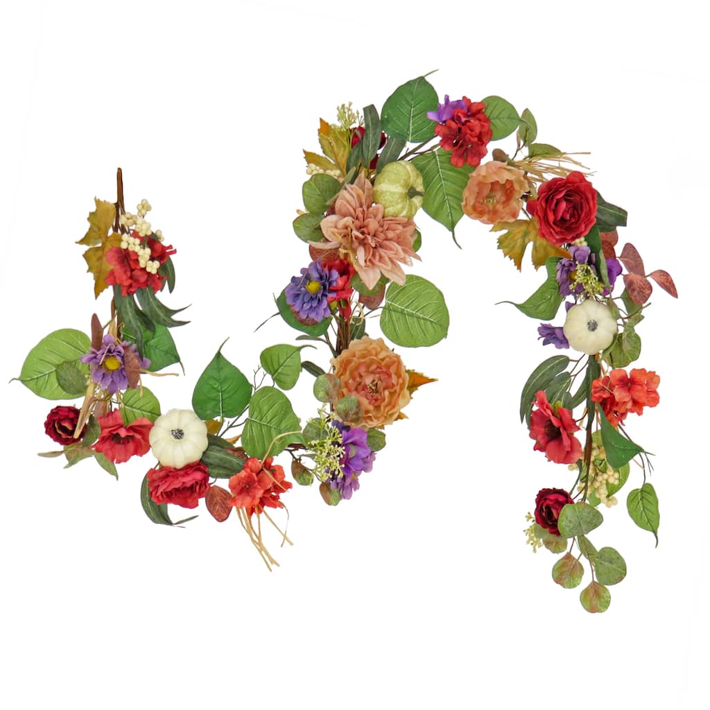 National Tree Company 6 ft. Harvest Serenity Floral and Pumpkins Garland - 6 ft