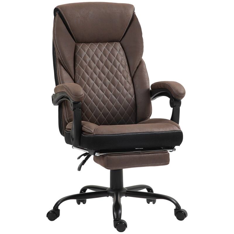 Ergonomic High-Back Swivel Desk Chair with Thick Cushion, Footrest, Smooth Mobility, and Modern Microfiber Upholstery - Brown