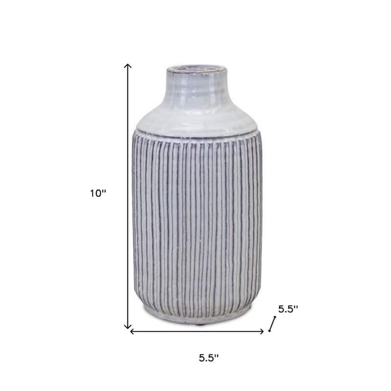 Terracotta Ribbed Striped Cylinder Table Vase for Living Room Decor