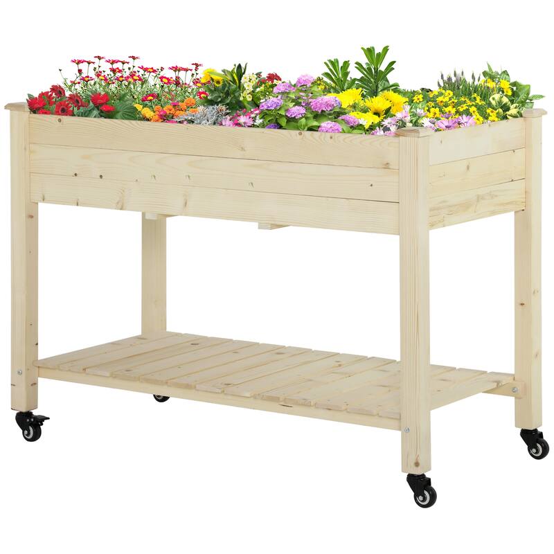 Raised Indoor/Outdoor Garden Planter Bed with Shelf for Vegetable Herb