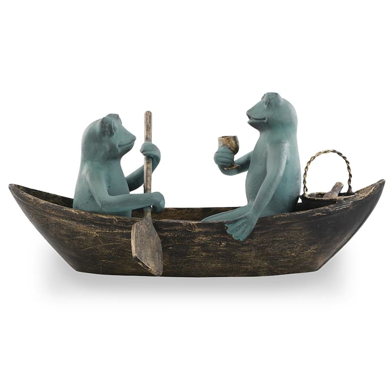 Spi Home Rowboat Picnic Frogs Cast Aliminum Garden Sculpture 21.5 - 10 X 21.5 X 11 inches