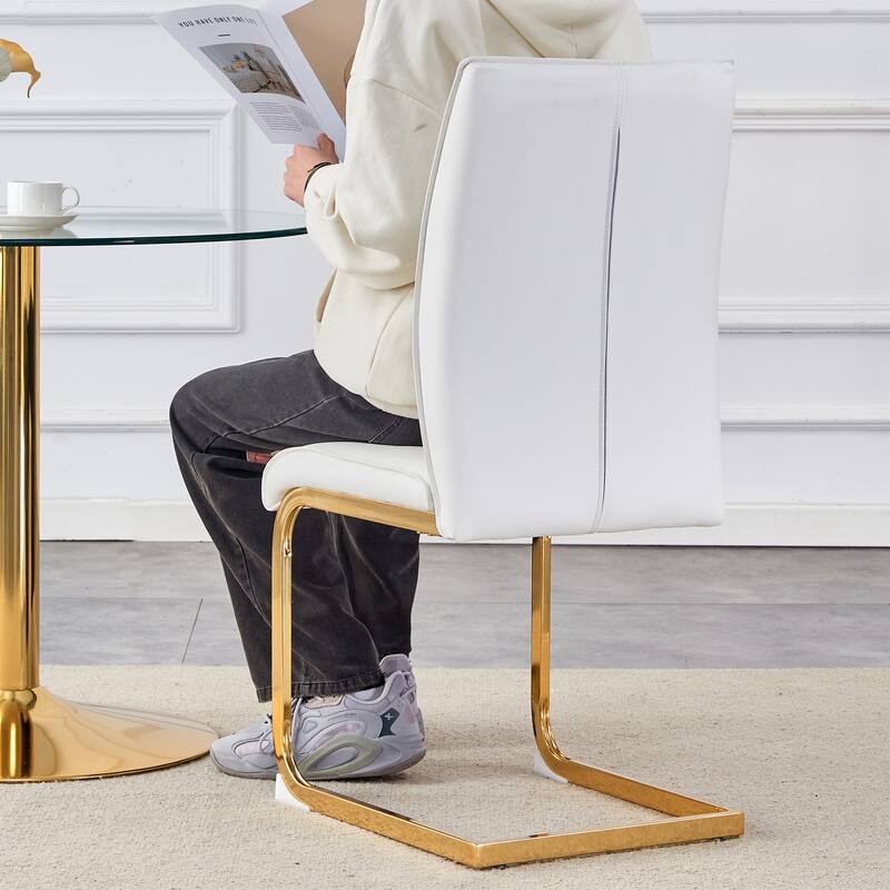 8 Piece PU High Elastic Dining Chair With High Backrest, Cushion, Gold Metal Legs For Dining Room Kitchen Living Room Bedroom